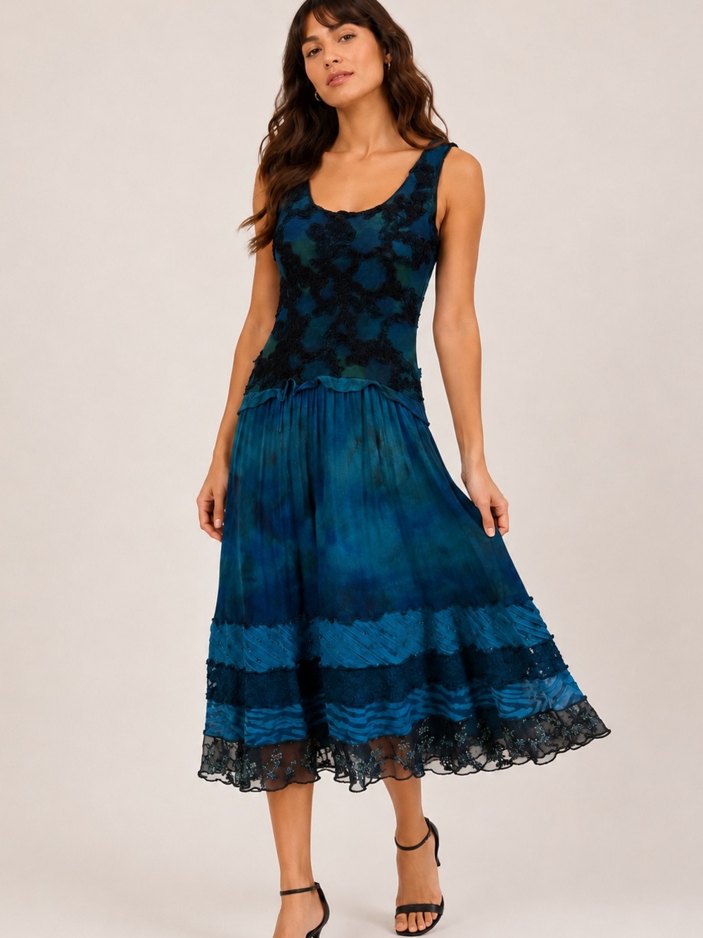 Mezon Shibori Inspired Textured Sleeveless Midi Dress